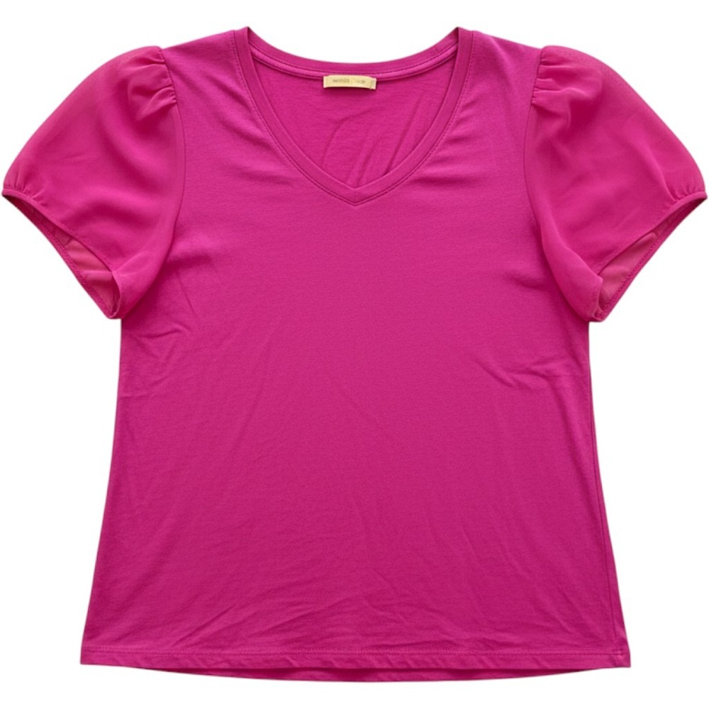 Michael Kors Flutter Sleeve Top Cerise M Womens Petal Sleeve Crew Neck CasualNEW
